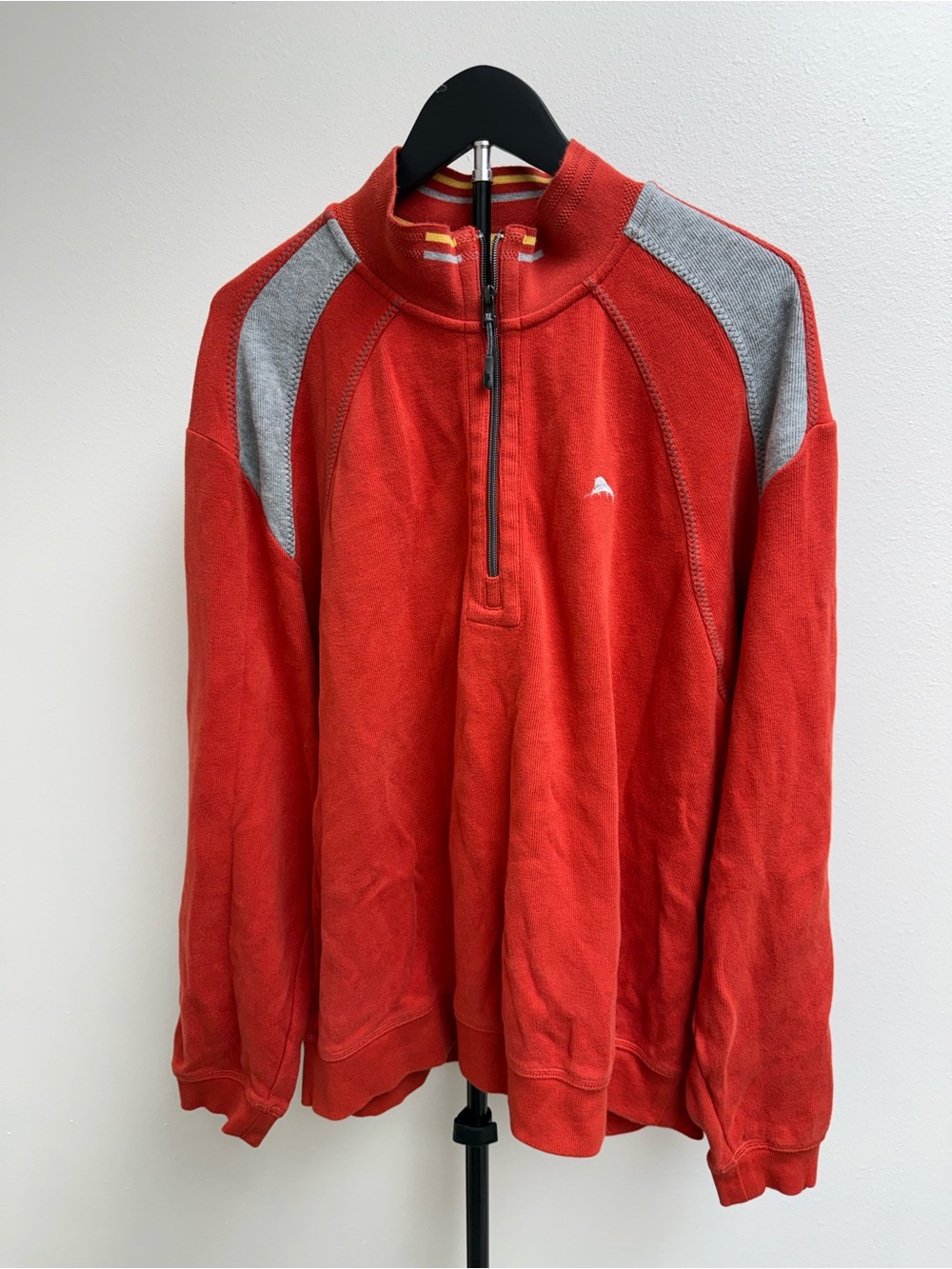 Tommy Bahama Red and Gray Zip-Front Pullover Sweater